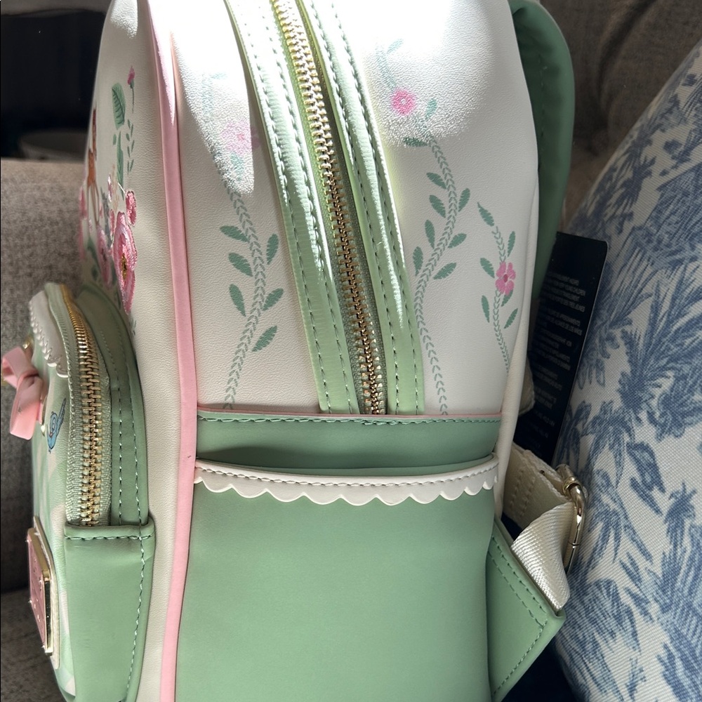 Loungefly Bambi and Thumper- Green and Pink Floral backpack - Picture 9 of 14